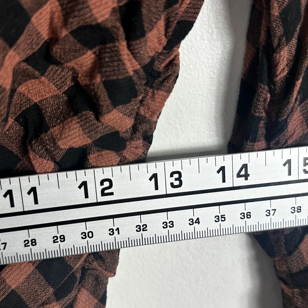 ALC Oryn Black Brandy Brown‎ Top Womens Sz 4 Ruched Long Sleeve Plaid Check Boho - Picture 16 of 16